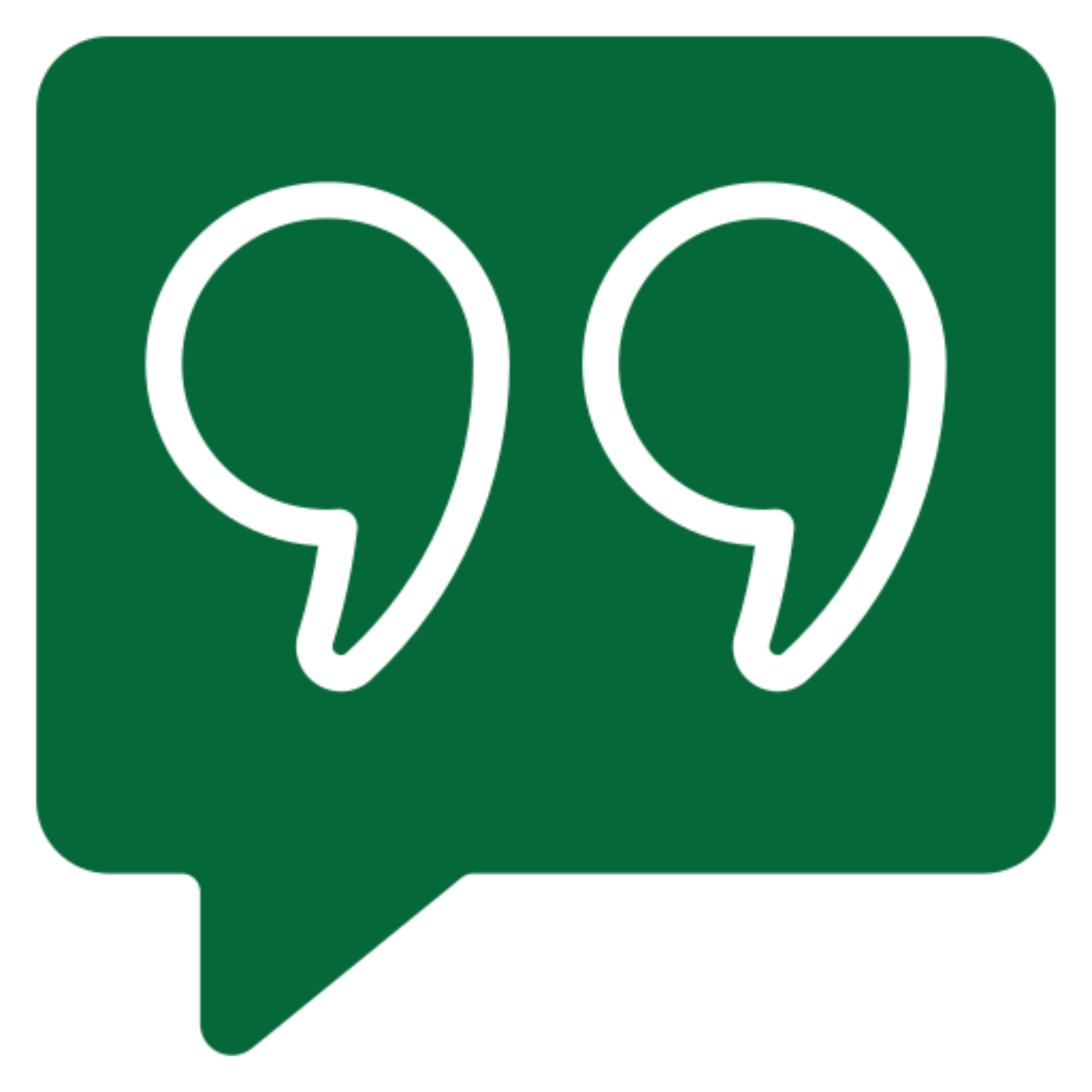 Quote marks inside a green speech bubble.